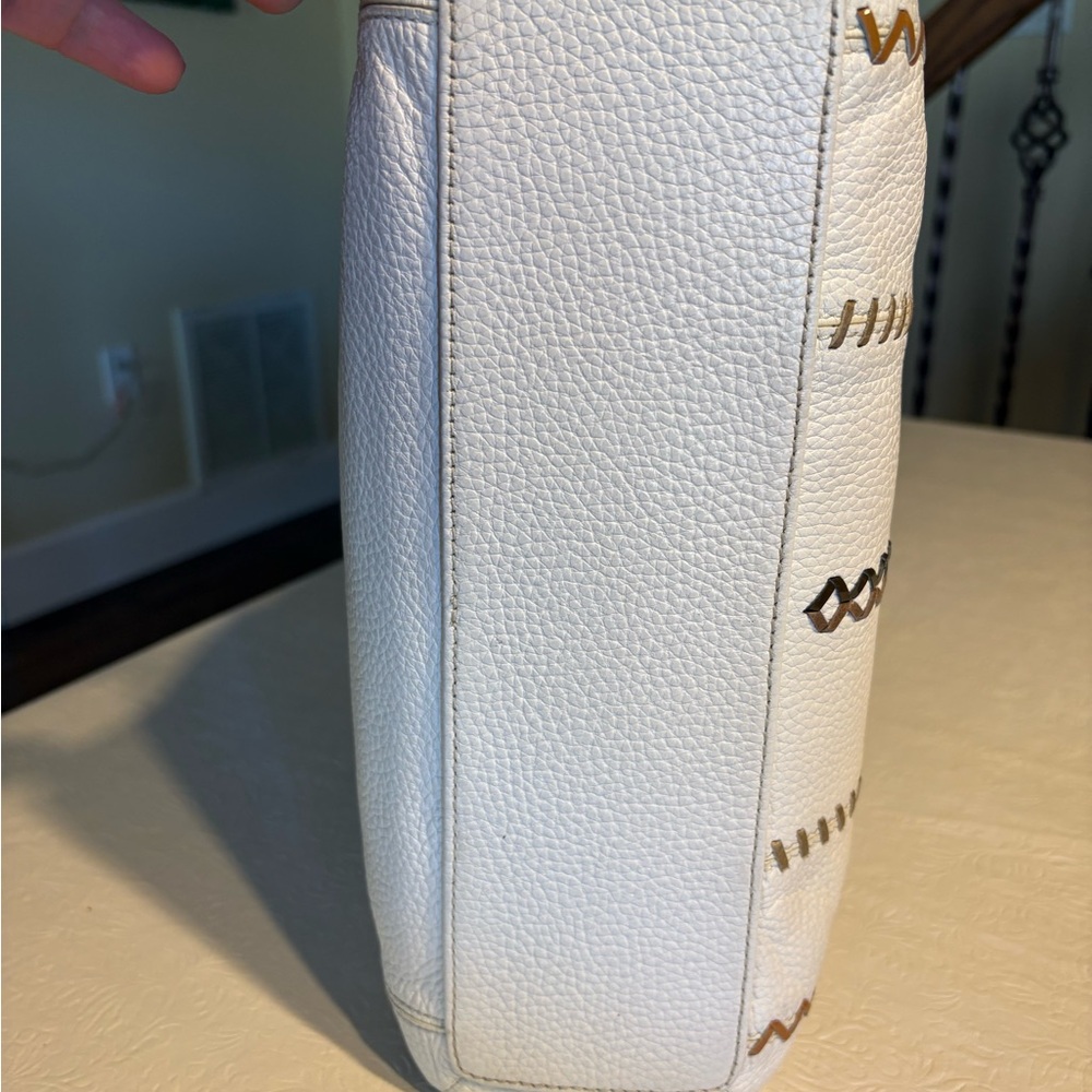 Brighton OffWhite Shoulder Bag w/ Gold, Bronze, Blk and Brn Decorative Stitching - Picture 4 of 6